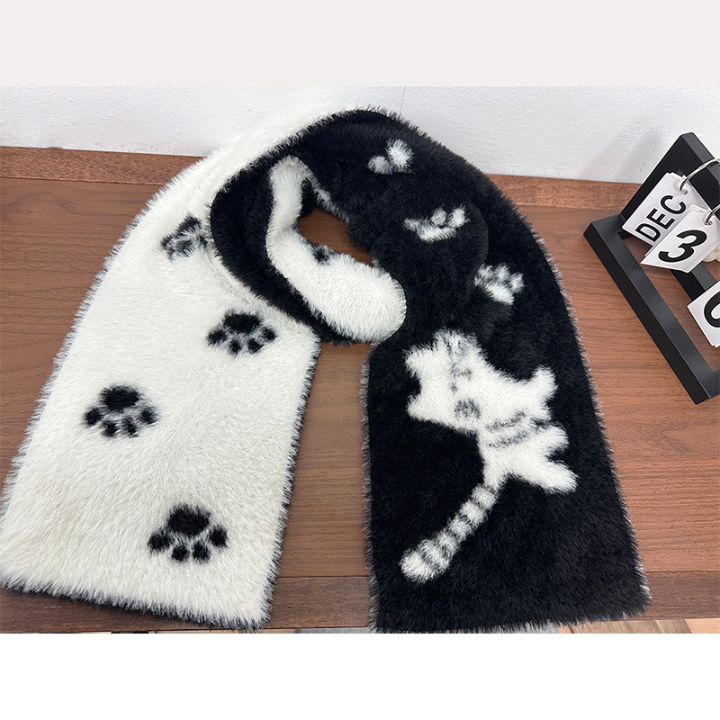 Șal dublu față cu blană artificială de nurcă, stil japonez și coreean, tricotat din poliester, cald pentru iarnă, dimensiune 190×20 cm