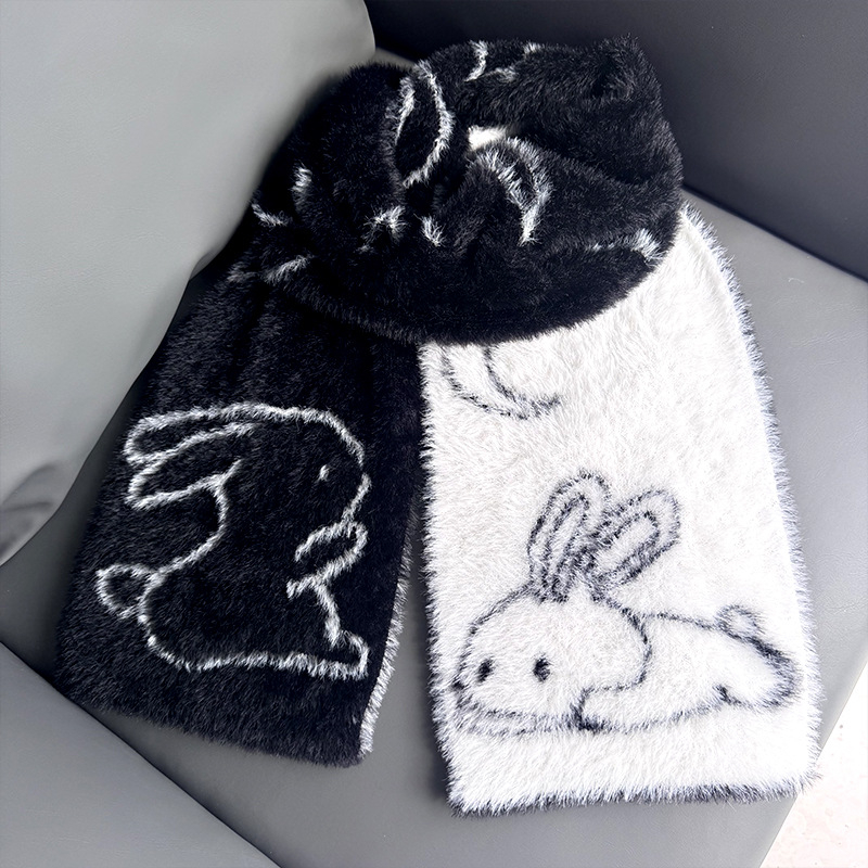 Fular dublu față din blană sintetică de nurcă, stil japonez/koreean, călduros pentru iarnă, țesătură simplă din poliester