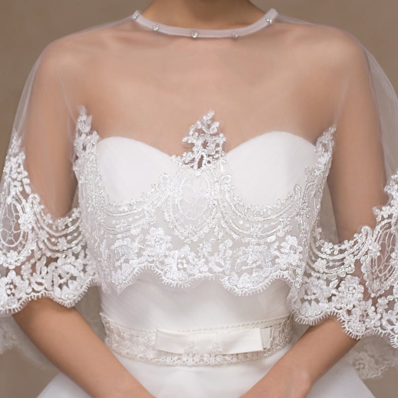 Sál gyémántos csipke mintával és dekoltázs részlettel, elegáns társasági stílushoz, poliészterből