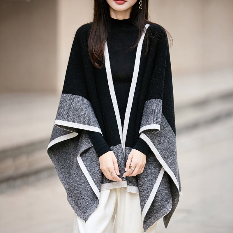 Kapucnis gyapjú pelerina - warp-knit kötés, 100% gyapjú, ősz-tél