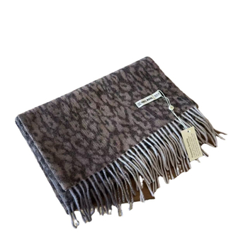 Леопардов принт вълнен шал с пискюли, 100% вълна, плетен, зимна топлина