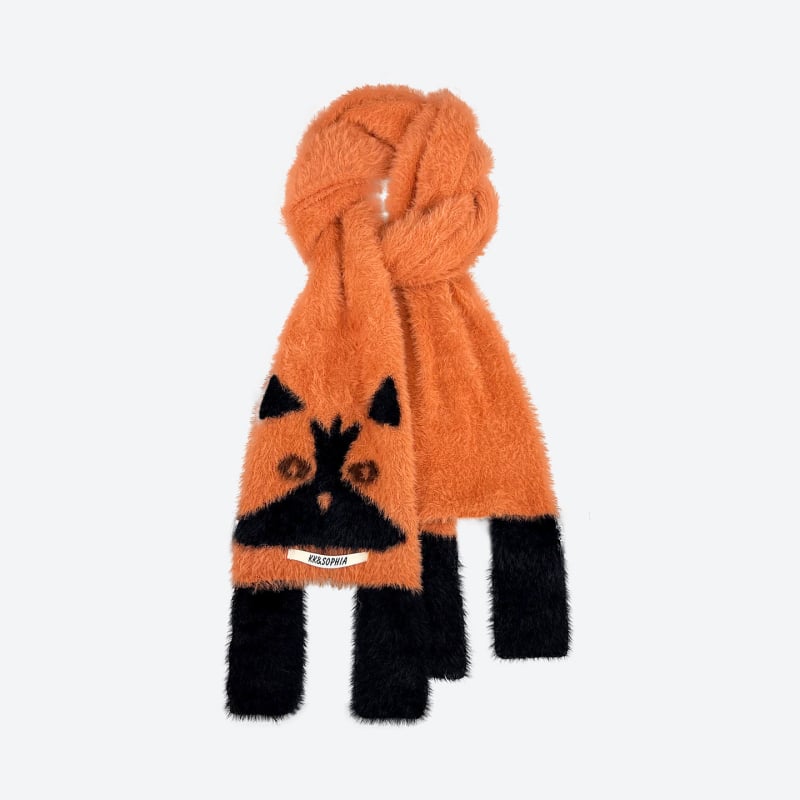 Dlhý plyšový šál s líščím vzorom, pletený Jacquard pre zimu