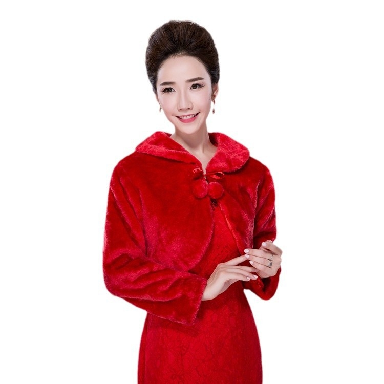 Šal od krzna za nevjestu i dugi krzneni kaput za kumove – poliester vlakno, jednobojni uzorak, toplo vanjsko odijevanje, pogodno za zimu, jesen i proljeće; japansko-korejski sladak stil