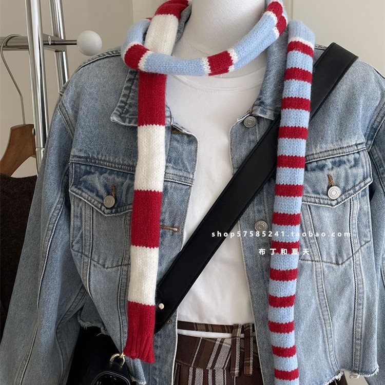 Dugi šal od vunene smjese, warp-knitting tkanje, color-block prugasti uzorak, održava toplinu zimi.