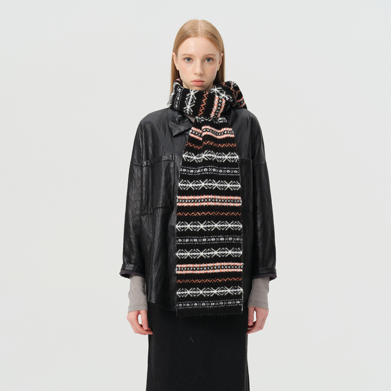 Akrilni jacquard šal s retro Fair Isle uzorkom, pleteni, za zimu