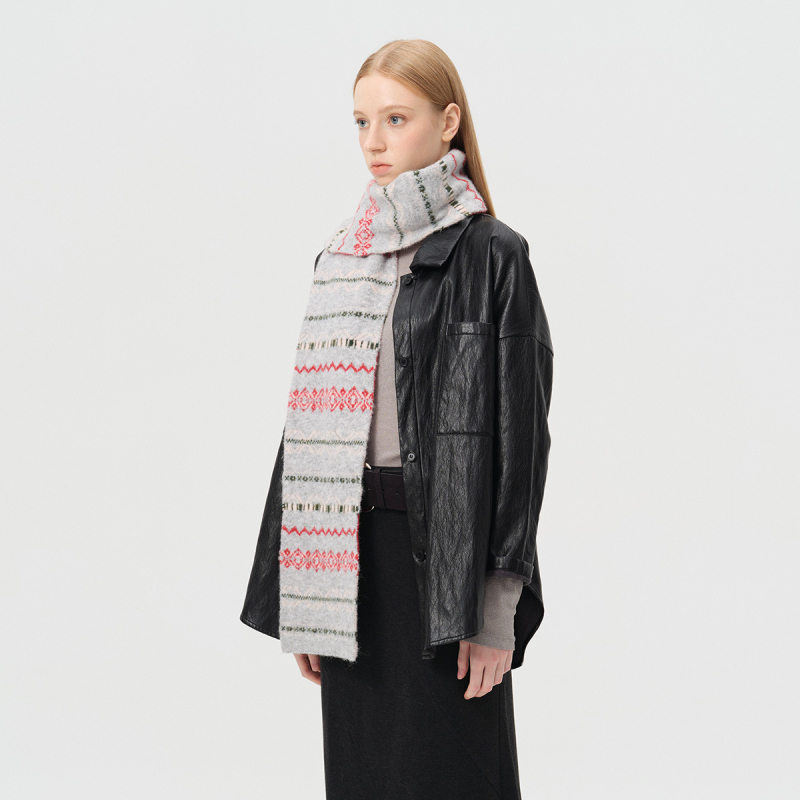 Akrilni jacquard šal s retro Fair Isle uzorkom, pleteni, za zimu