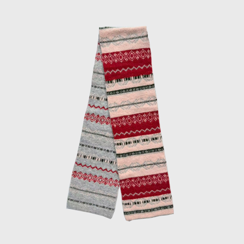 Akrilni jacquard šal s retro Fair Isle uzorkom, pleteni, za zimu