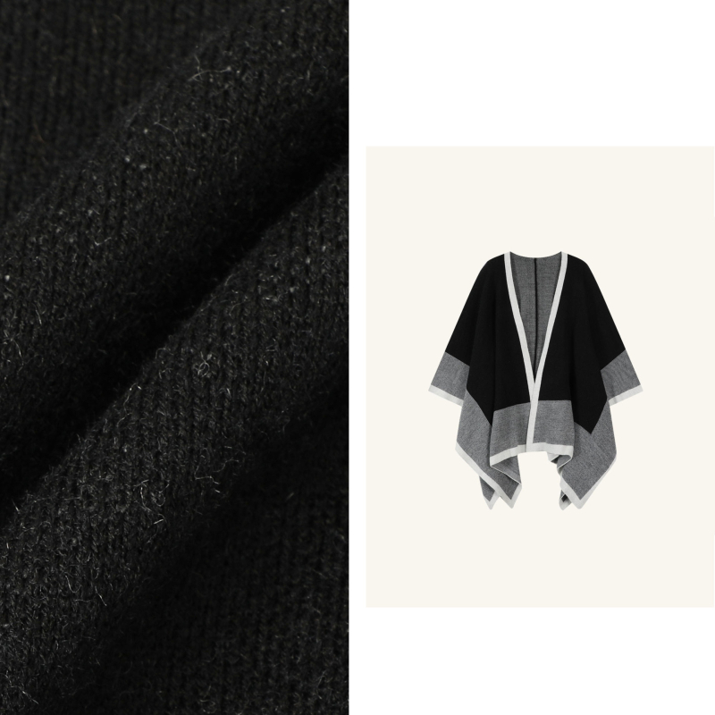 Ženski pleteni šal s blok dizajnom boja, oversized i opuštenog kroja, poliester warp pletena jacquard tkanina, jednobojan