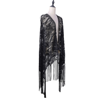 Čipkasti kardigan-šal s kapuljom, poliester, žakardna obrada