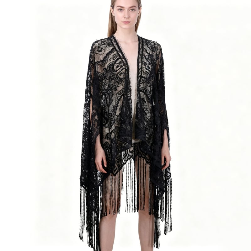 Čipkasti kardigan-šal s kapuljom, poliester, žakardna obrada