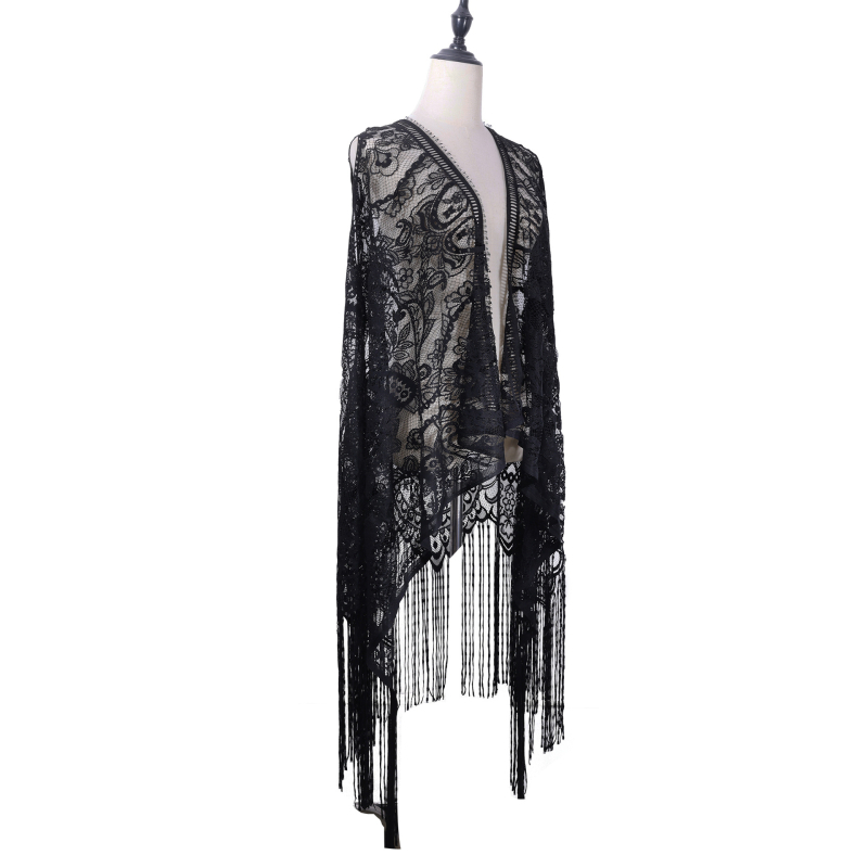 Čipkasti kardigan-šal s kapuljom, poliester, žakardna obrada