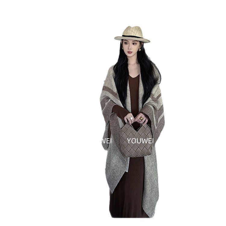 Pleteni šal-kardigan - Unisex, Mrežasti uzorak, Imitacija kašmira (Sezona: Zima, Proljeće, Jesen; Širina: 160 cm; Pletenje: Warp Knit)