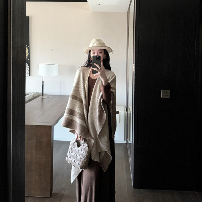 Pleteni šal-kardigan - Unisex, Mrežasti uzorak, Imitacija kašmira (Sezona: Zima, Proljeće, Jesen; Širina: 160 cm; Pletenje: Warp Knit)
