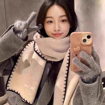 Női gyapjú kötött sál – egyszerű szövés, melegen tart, tél, irodalmi retro stílus