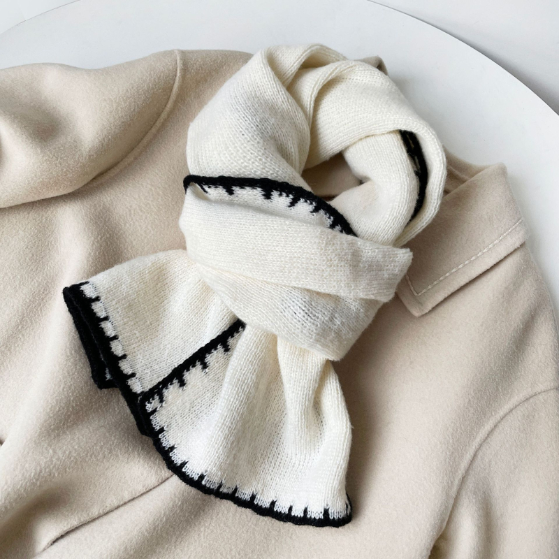 Női gyapjú kötött sál – egyszerű szövés, melegen tart, tél, irodalmi retro stílus