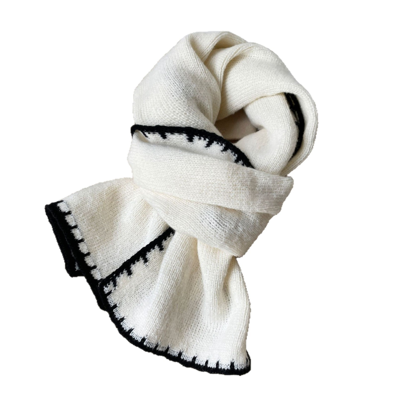 Női gyapjú kötött sál – egyszerű szövés, melegen tart, tél, irodalmi retro stílus