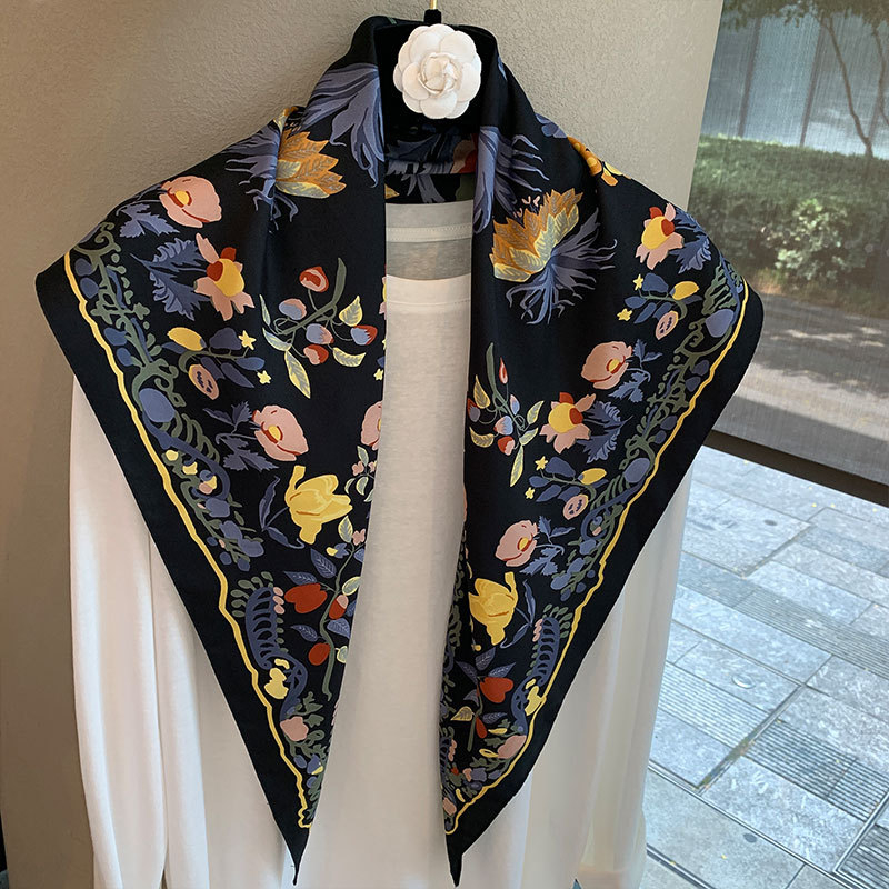 Șal triunghiular din bumbac, cu model floral, jacquard