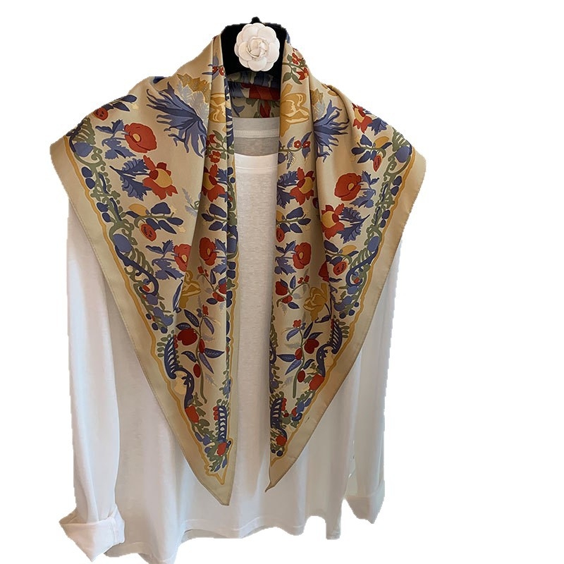 Șal triunghiular din bumbac cu model floral jacquard