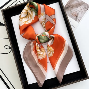 Малък квадратен шал, копринено-ефектен полиестер твил, принт, бързосъхнещ, сатенено покритие