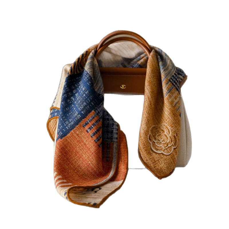 Γυναικείο τετράγωνο φουλάρι από μετάξι-μάλλινο μίγμα, ύφανση warp-knitting, φθινόπωρο 2025, προέλευση Hangzhou, εκτύπωση