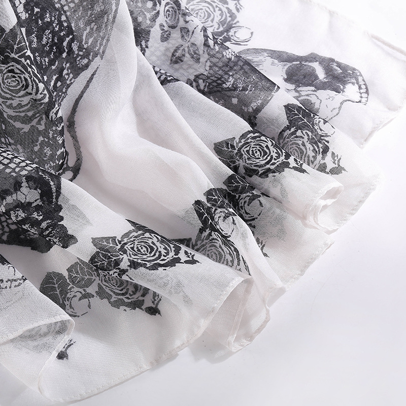 Квадратен шал с печат на череп, Bali прежда, твил тъкан, ретро стил