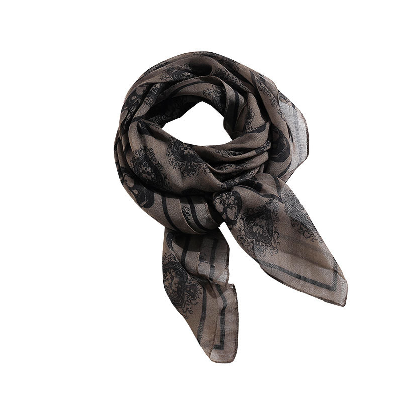 Квадратен шал с печат на череп, Bali прежда, твил тъкан, ретро стил