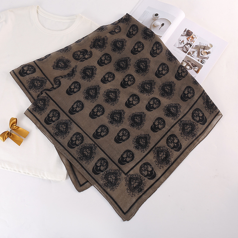 Квадратен шал с печат на череп, Bali прежда, твил тъкан, ретро стил