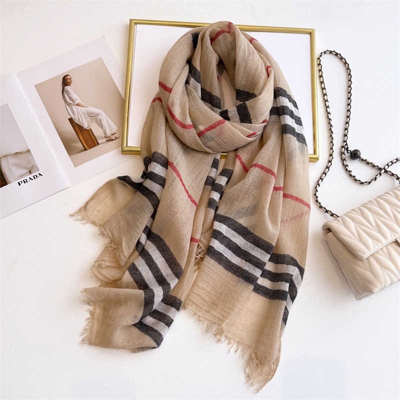 Șal din lână cu carouri, ușor, tie-dye, vară