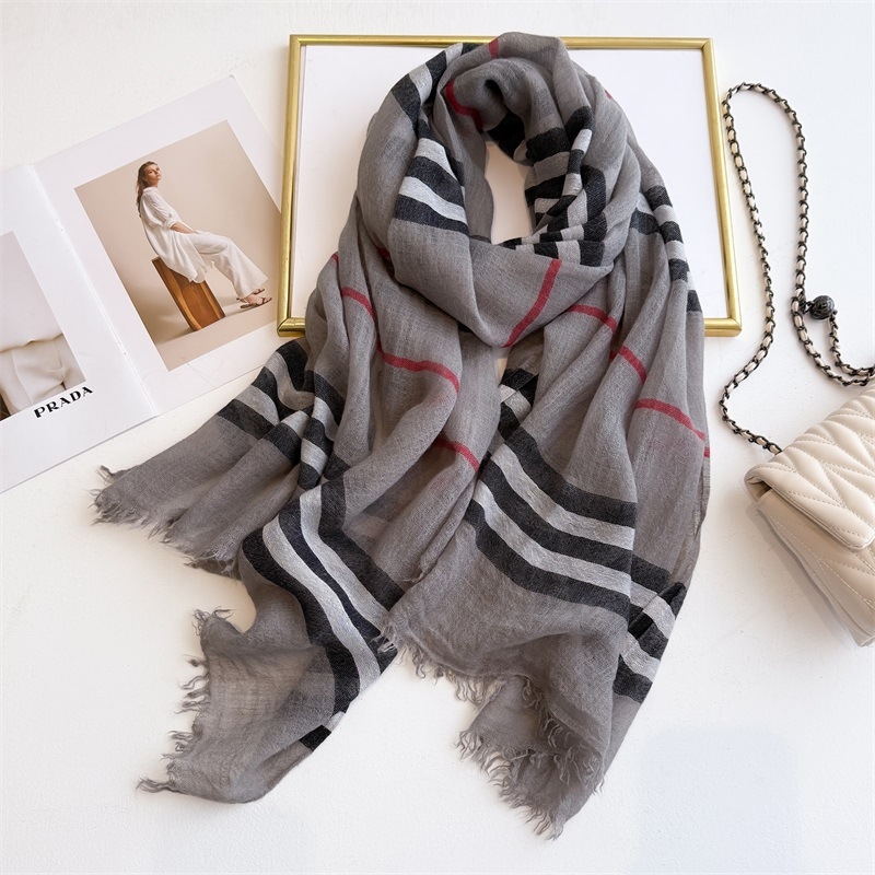 Șal din lână cu carouri, ușor, tie-dye, vară