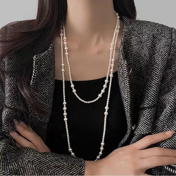 Ogrlica od umjetnih perli, višeslojna, s kugličastim lancem, ručno rađena, korejski stil