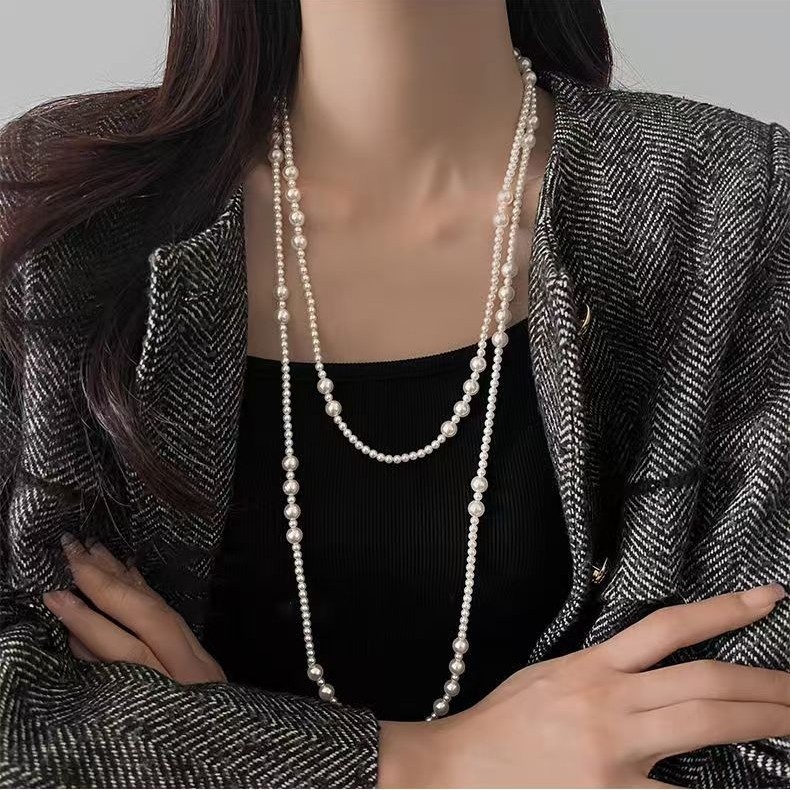 Ogrlica od umjetnih perli, višeslojna, s kugličastim lancem, ručno rađena, korejski stil