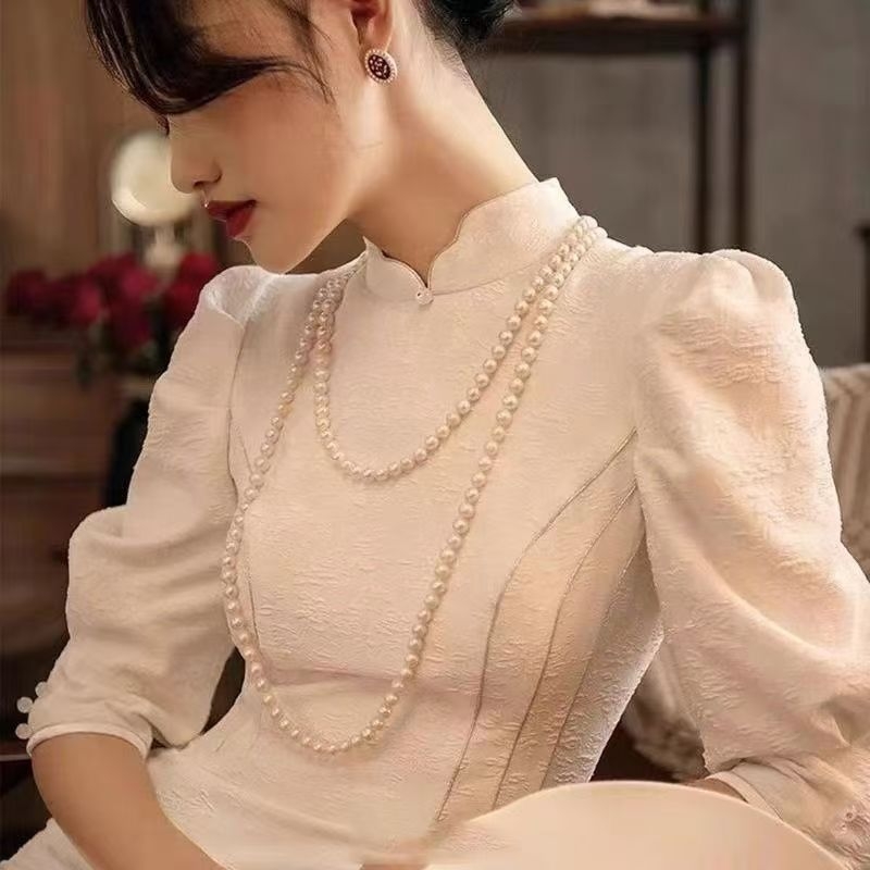 Ogrlica od umjetnih perli, višeslojna, s kugličastim lancem, ručno rađena, korejski stil