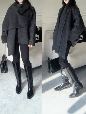 Ženski dvostruki vuneni kaput s yak vunom, srednja duljina, šalni ovratnik, ručno šiven