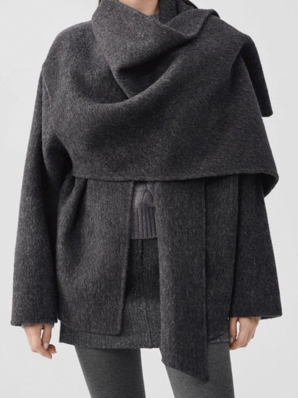 Ženski dvostruki vuneni kaput s yak vunom, srednja duljina, šalni ovratnik, ručno šiven