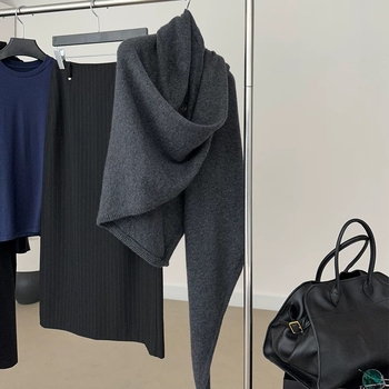 Vuneni oversize trokutasti šal za žene, elegantan stil gospođe, jednobojni uzorak, pleteni warp tehnikom, održava toplinu