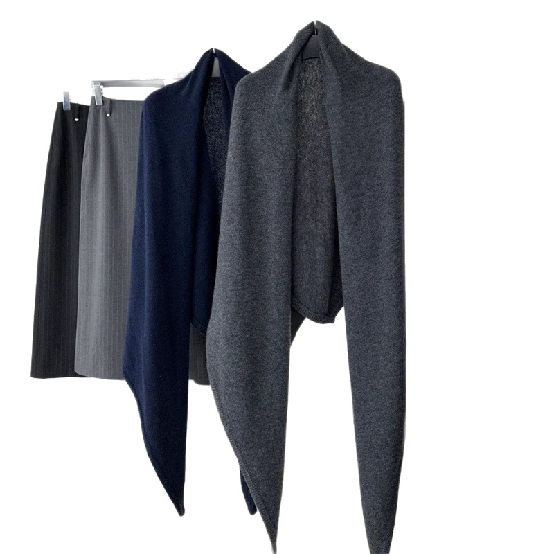 Vuneni oversize trokutasti šal za žene, elegantan stil gospođe, jednobojni uzorak, pleteni warp tehnikom, održava toplinu