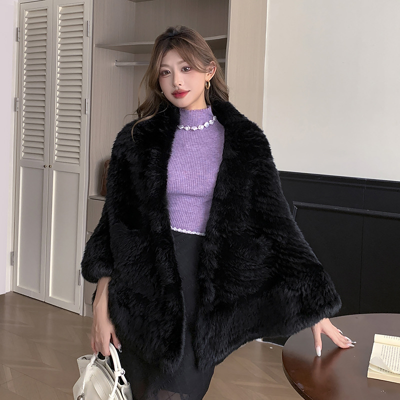 Pelerina od zaječieho krzna za ramena – elegantan stil zvijezda, materijal: zajčevo krzno, sezona jesen-zima, ručno kukičano