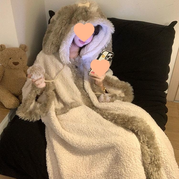 Žieminis medvilnės pižamų komplektas su karikatūrine siuvinėjimu, šiltas, antistatinis, >96% medvilnės turinys