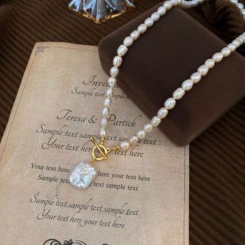 Κολιέ με φυσικές γλυκού νερού πέρλες, ειδικά σχήματος κρεμαστό, αλυσίδα από κράμα, πέρλα κρεμαστό, κυκλοφόρησε άνοιξη 2024