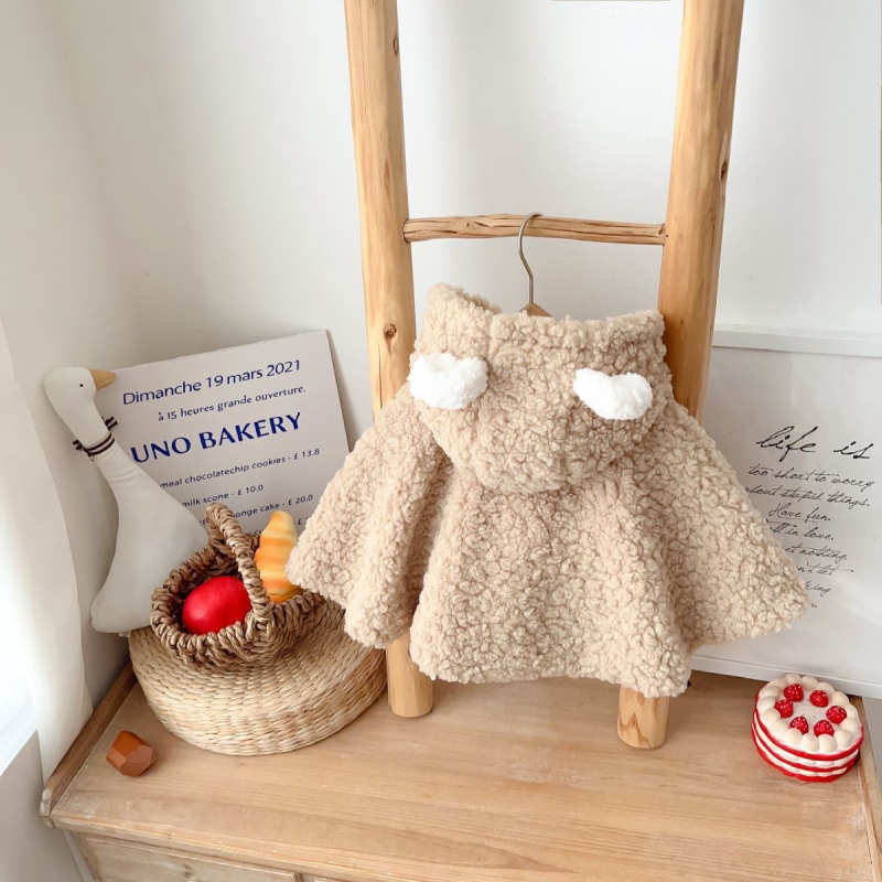 Mergaitei žieminė kapuciu pelerinė su gobtuvu, medvilnė >96%, be diržo, saldus stilius