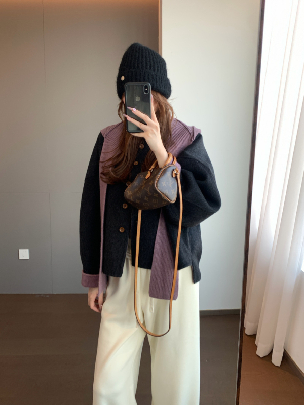 Ženski vuneni kaput 95%+, dvodijelni set sa šalom, opuštena silueta, okrugli izrez, retro stil