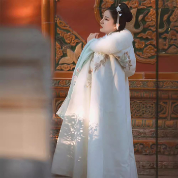 Пелерина за жени с подплата от флис, дълга ханфу пелерина с вълнен яка — Velvet, кашмир и памук