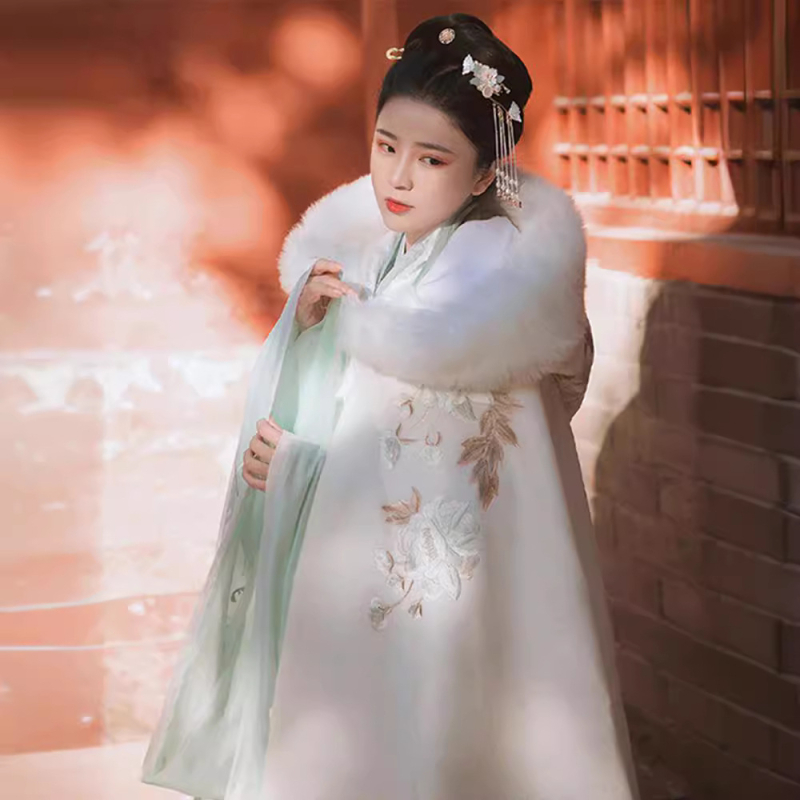 Пелерина за жени с подплата от флис, дълга ханфу пелерина с вълнен яка — Velvet, кашмир и памук