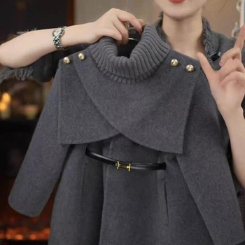 Palton pentru fete din poliester, iarnă, mâneci lungi, guler rotund, lungime medie, stil britanic, unicolor