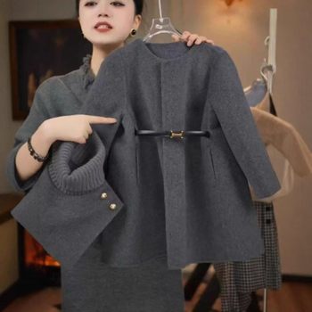 Palton pentru fete din poliester, iarnă, mâneci lungi, guler rotund, lungime medie, stil britanic, unicolor