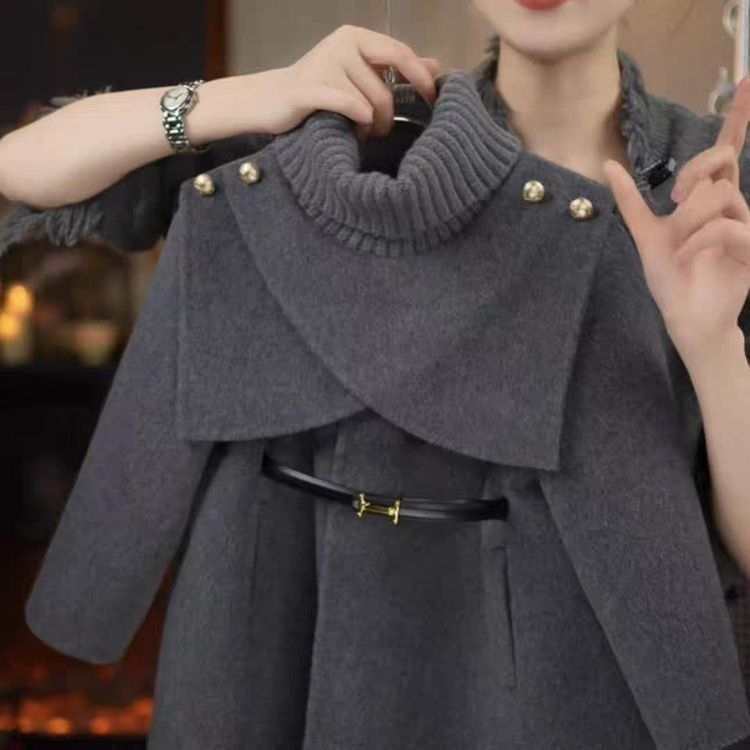 Palton pentru fete din poliester, iarnă, mâneci lungi, guler rotund, lungime medie, stil britanic, unicolor