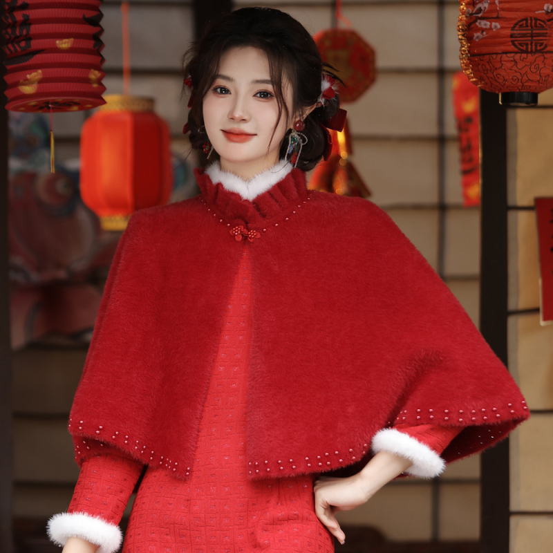 Пелерина шал, имитационен кашмир, едноцветен, модерен стил, топло за зима/есен/пролет