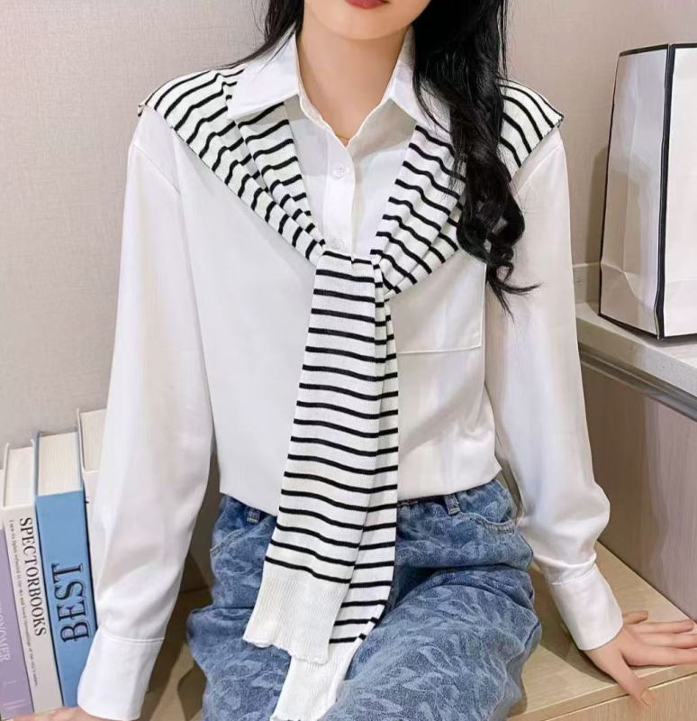 Šal s prugastim pletenjem, korejskog stila dekorativna lažna ovratnica, poliester, širina 43 cm, jednostavno tkanje