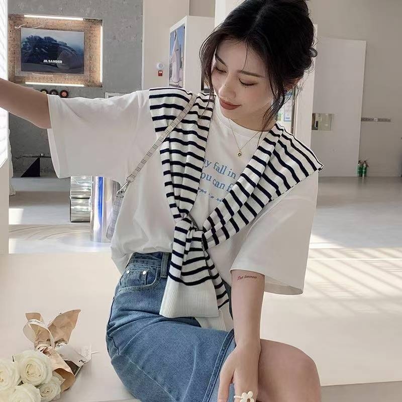 Šal s prugastim pletenjem, korejskog stila dekorativna lažna ovratnica, poliester, širina 43 cm, jednostavno tkanje