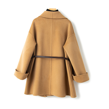 Ženski tweed kaput u stilu cape, jednofarbni uzorak, srednja duljina, dugi rukavi, vuna 50-70%